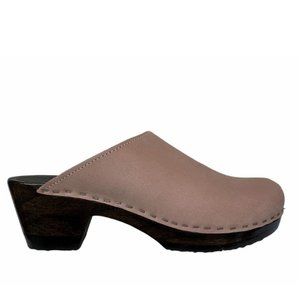 SVEN Handmade Clogs Mules 38 Rose Nubuc Midheel Wood Base NWOB